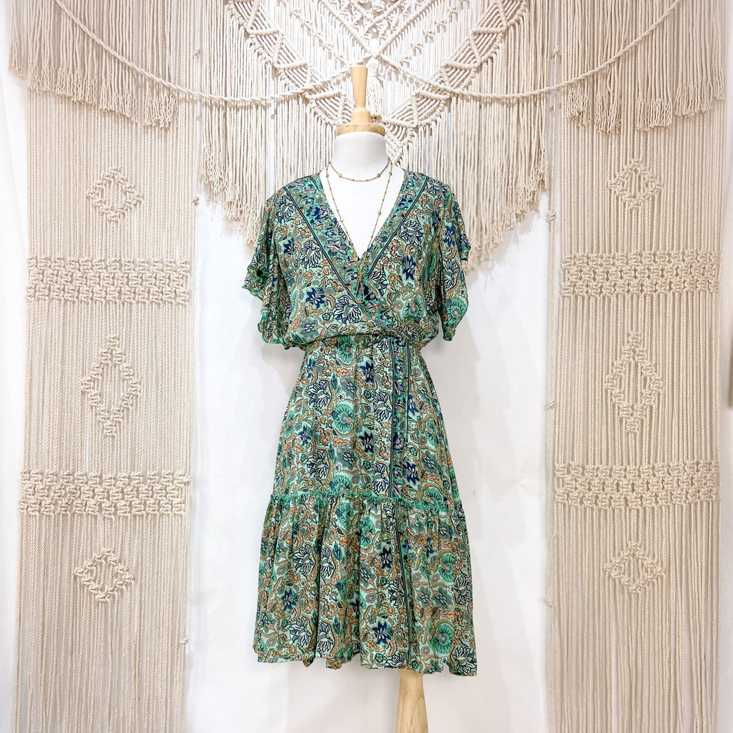 Vestido Midi Verde Flor, S-M