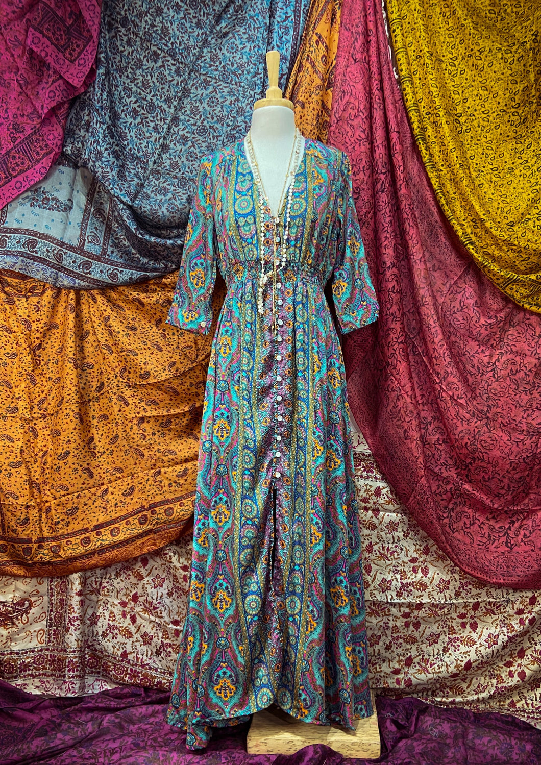 Vestido Jane Turquesa Fucsia (M)