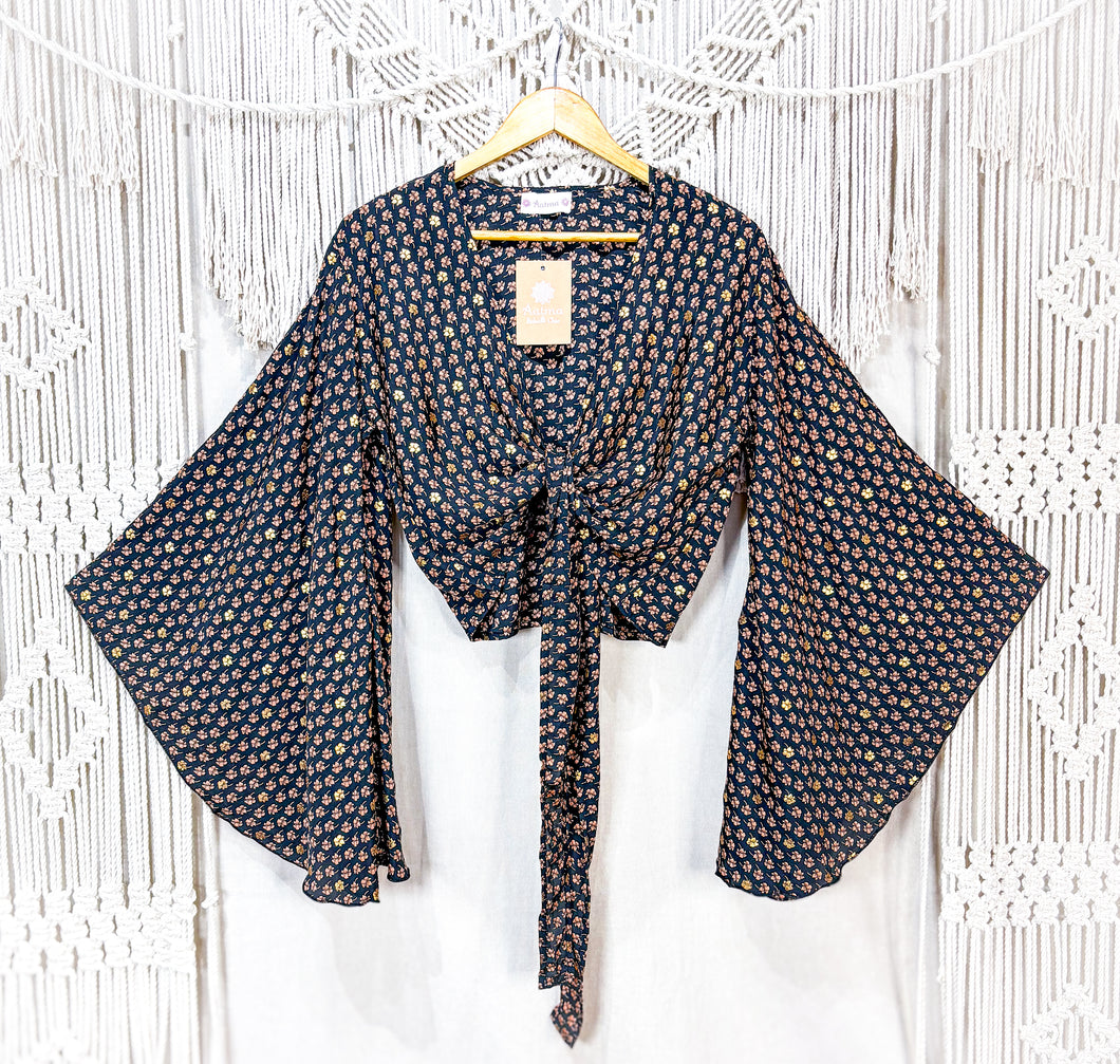 Top Kimono Negro Hojas (estándar)
