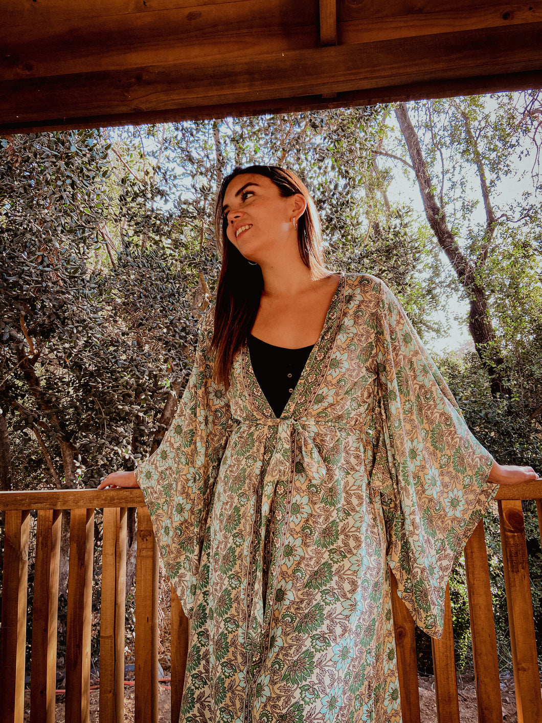 Kimono Gala Verde Flores (S-M)