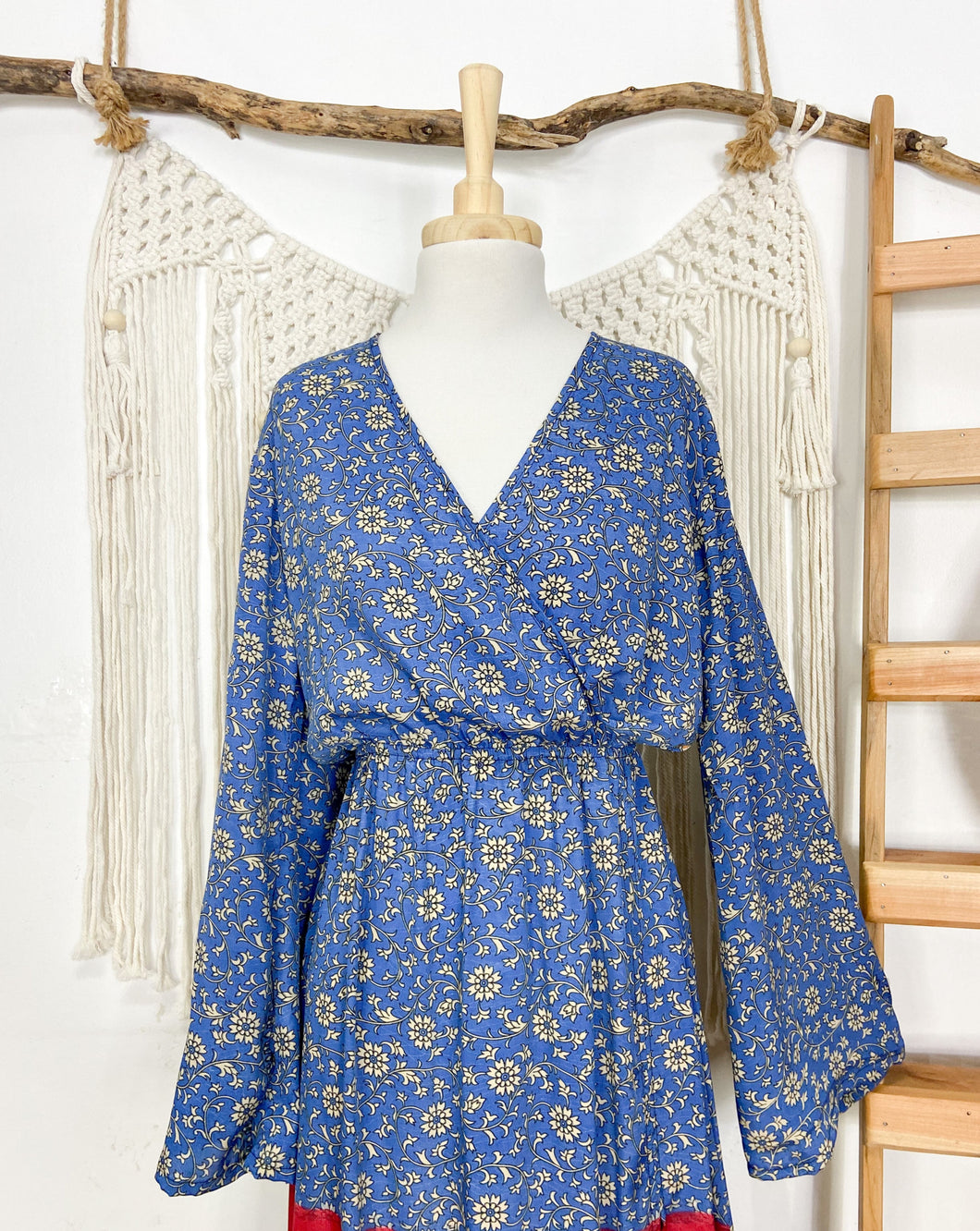 Vestido Imperio Azul Flor (S-M)