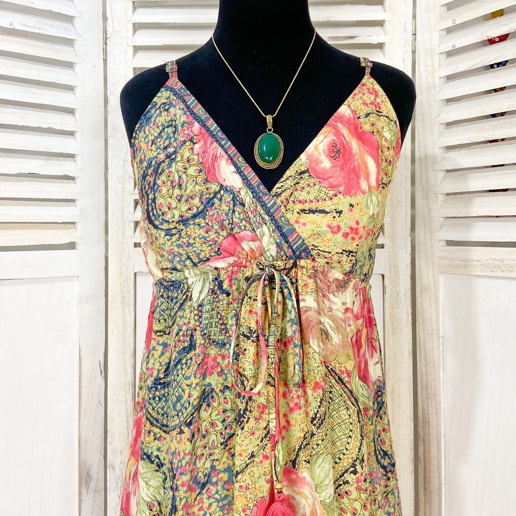 Vestido Sun Verde Flores (S-M)