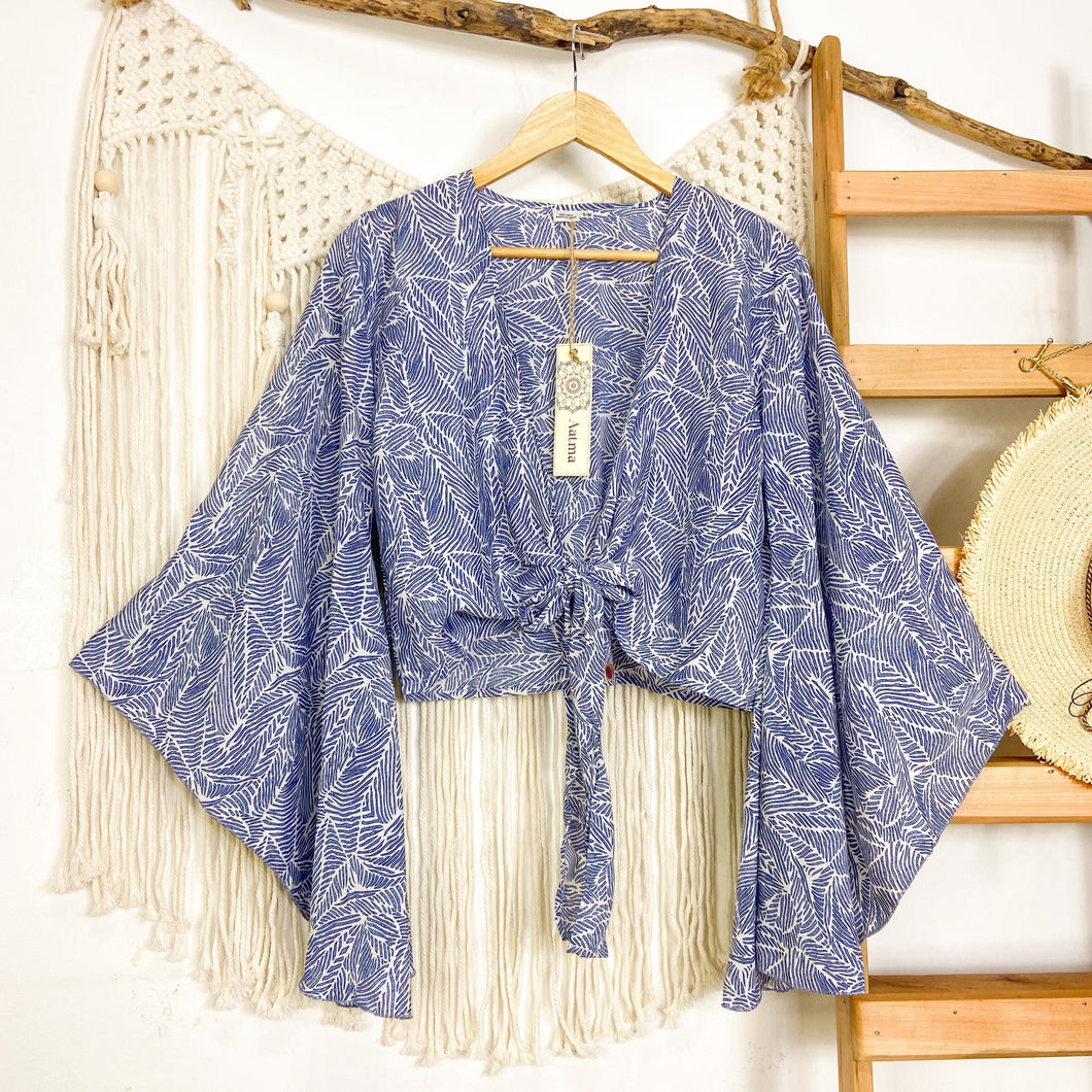 Top Kimono Hojas Azul (estámbar)