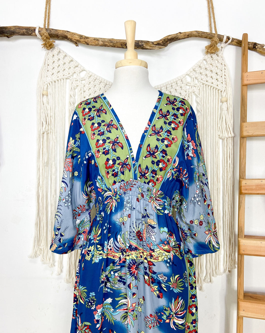 Vestido Anís Azul Flor (M-L)